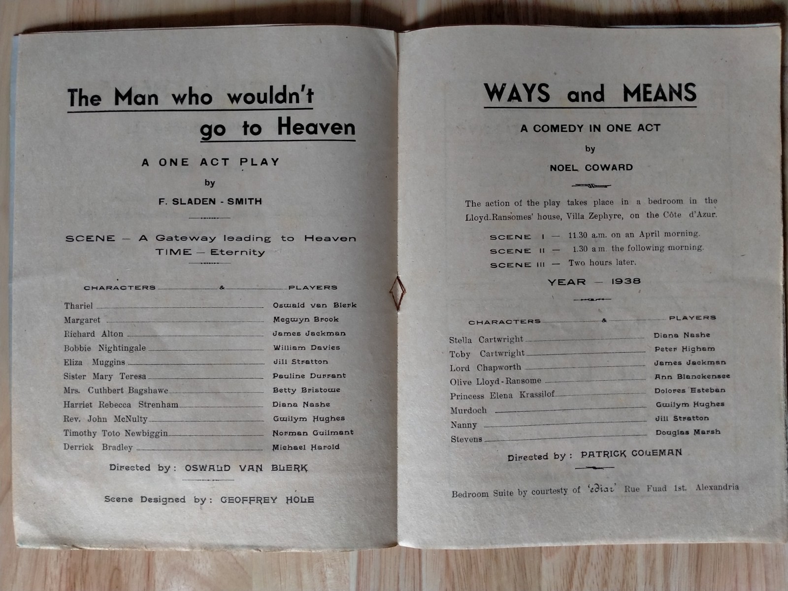 WW2 One Act Plays Concert Programme Egypt 1943 in aid of the GOC’s Welfare Fund