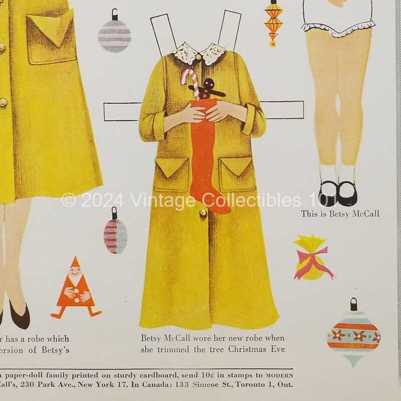 1954 Betsy McCall Trims The Tree Christmas Paper Doll art decor vintage print ad