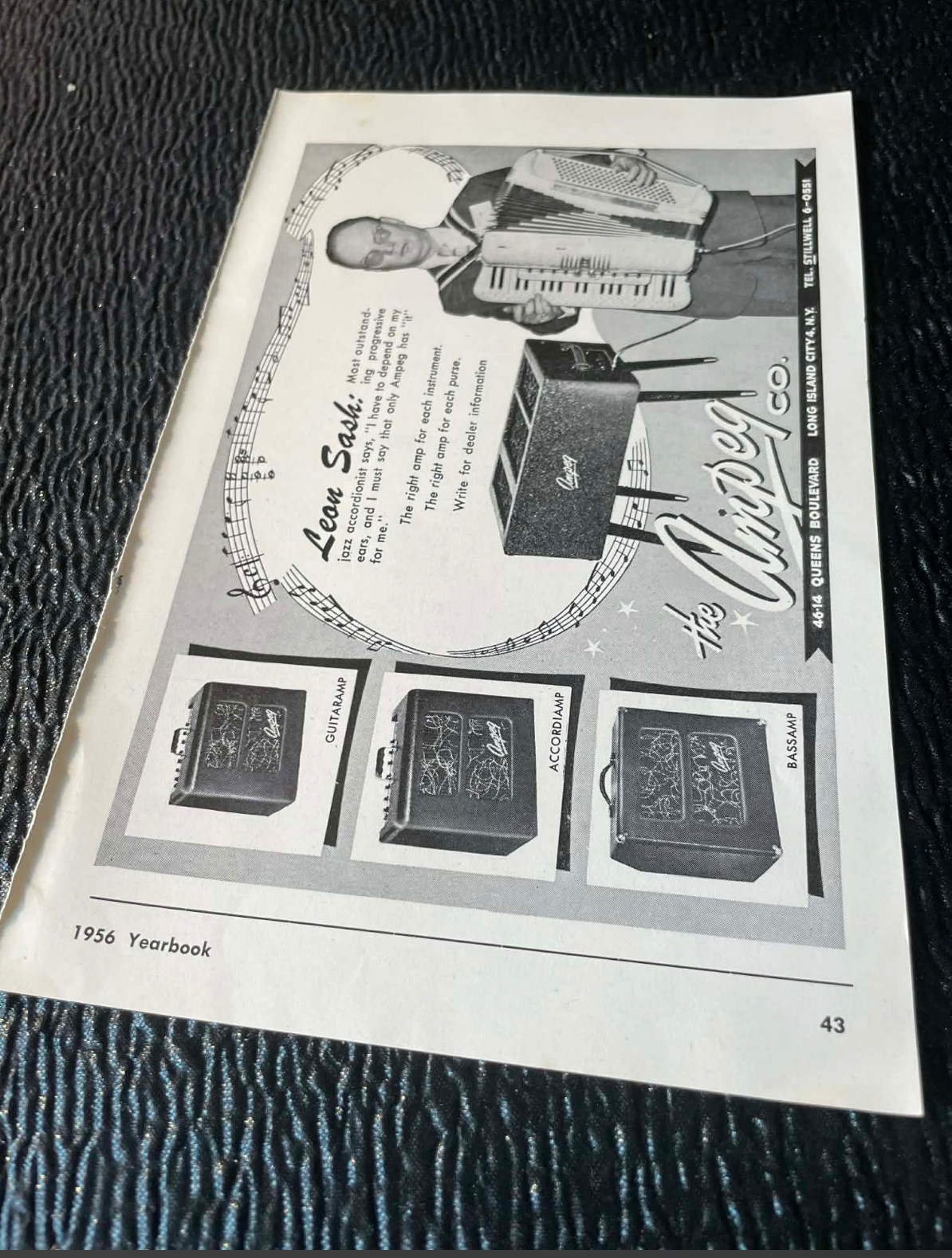 Ampeg Co. Leon Sash Jazz Accordionist Melodiana Ad 1956 Accordion World Magazine