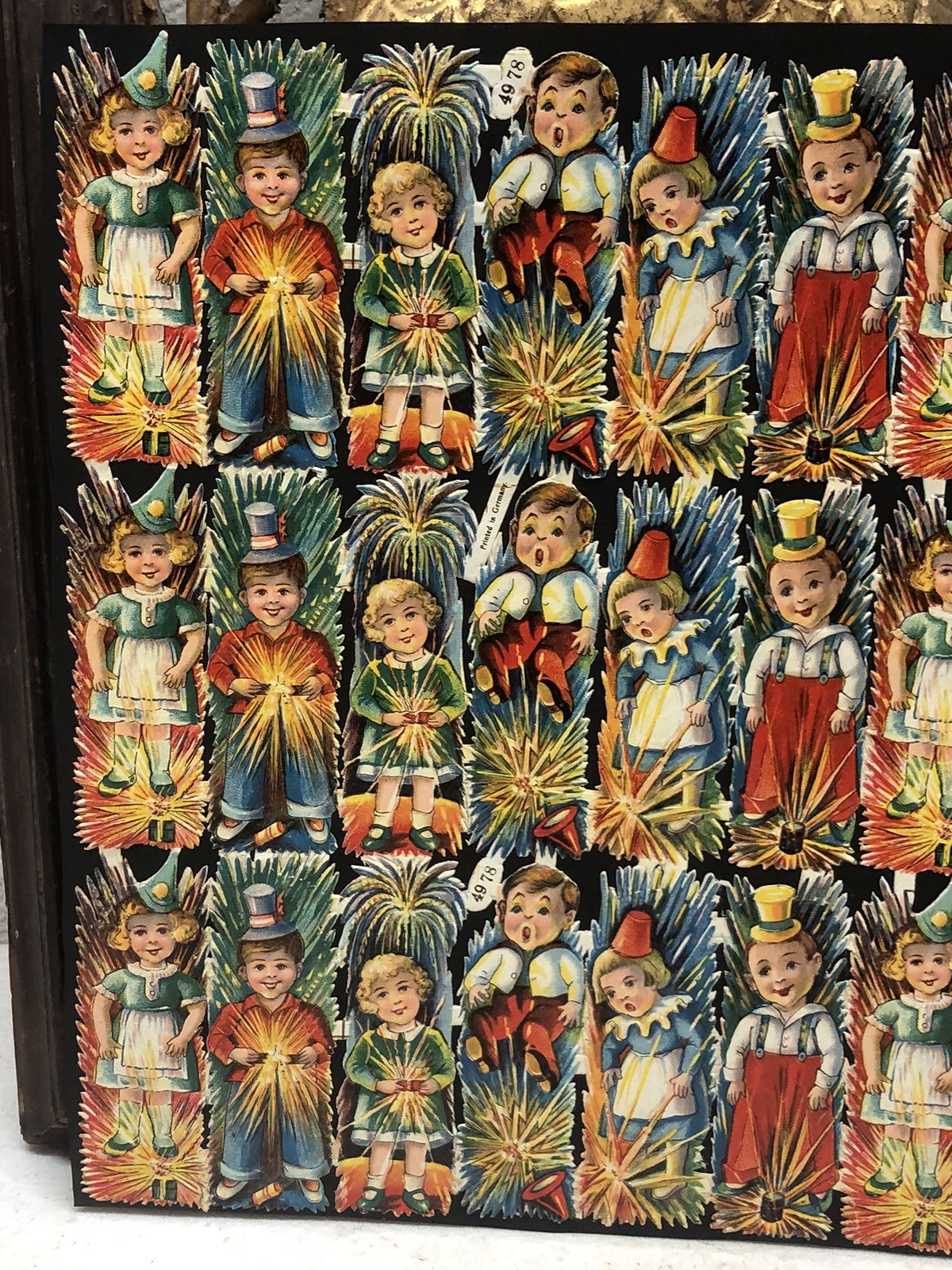 Kids Posing + Die Cut Scraps Glued on Paper Double Sided 2X Full Sheets L17