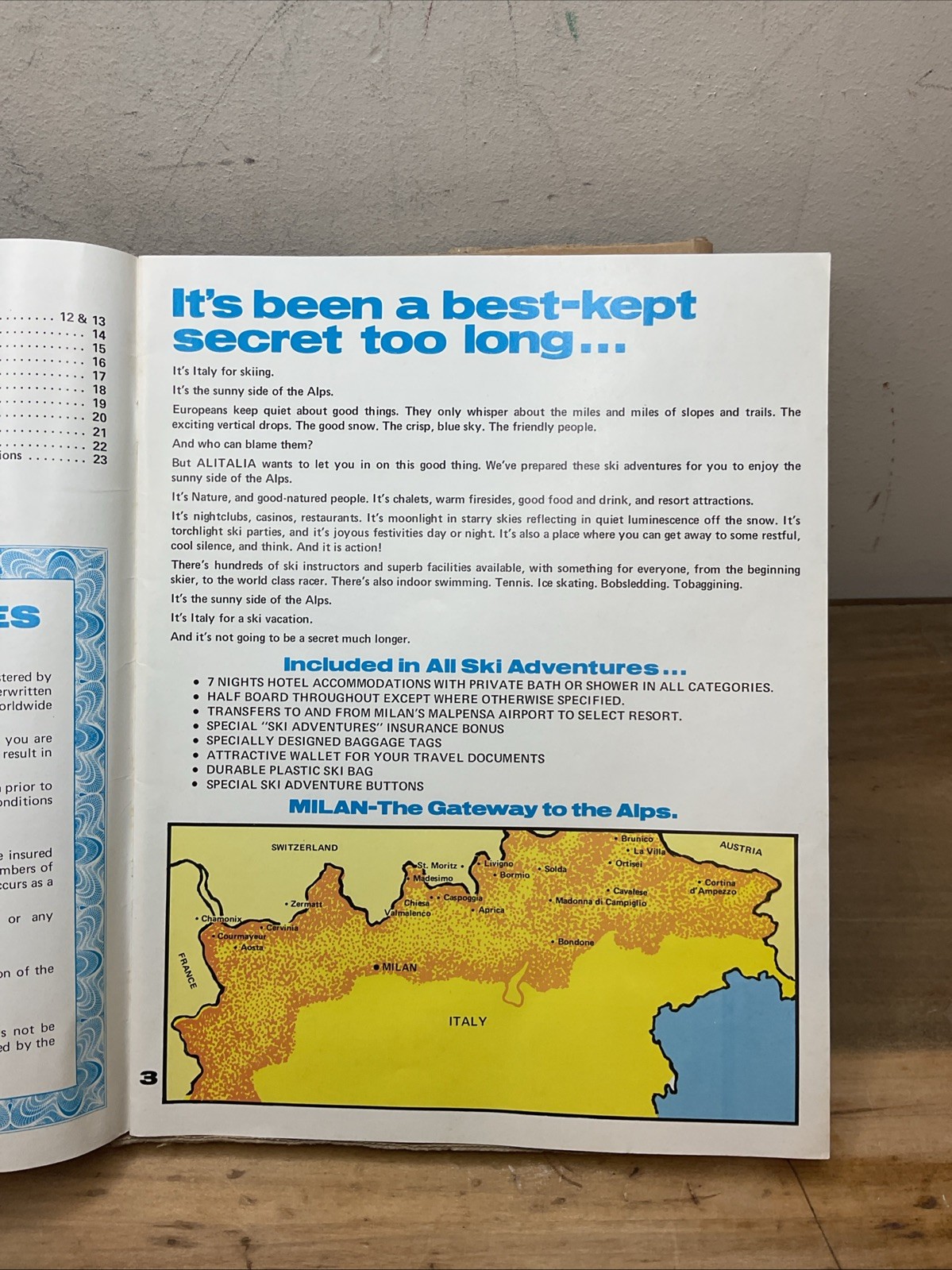 1974 Alitalia Air Transpiration Europa ski Tour Adventures United Airlines B40