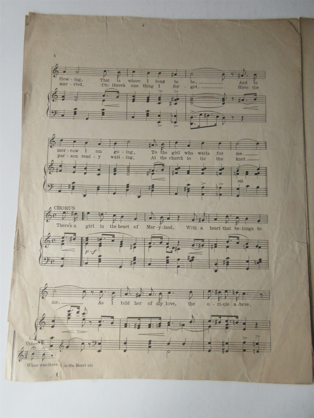 Vintage Sheet Music “There’s A Girl In The Heart Of Maryland” 1913