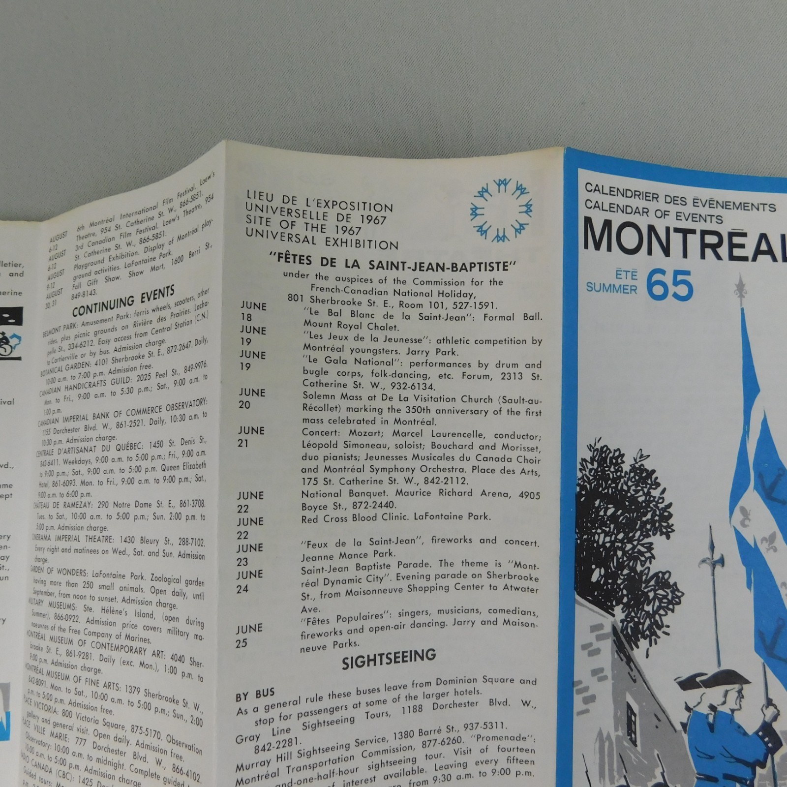 Vintage 1965 Montreal Calendar of Events Tourist Travel Brochure