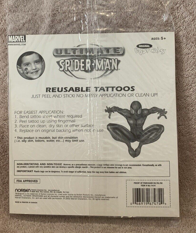 51 Pc Lot 2002 Marvel SPIDER-MAN Reusable Tattoos (3 Packages) – NEW