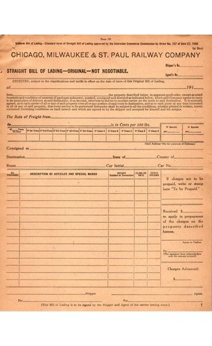 Milwaukee Road Bill of Lading 1910s ICC Form 181 Railroadiana Paper Goods