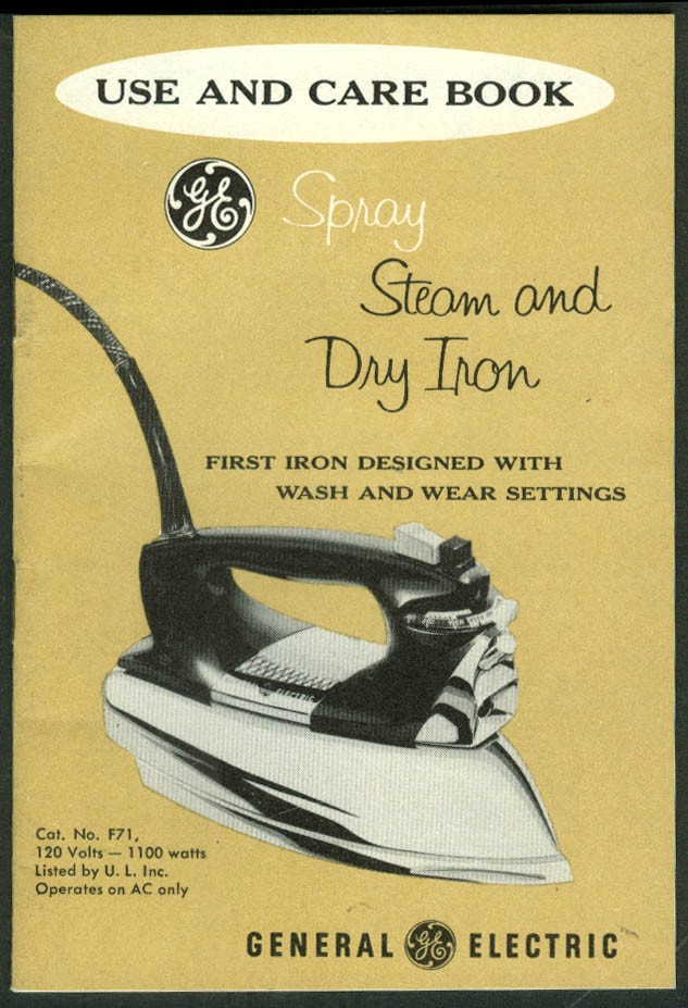 General Electric Spray Steam & Dry Iron Instruction Booklet 1960 & hangtag