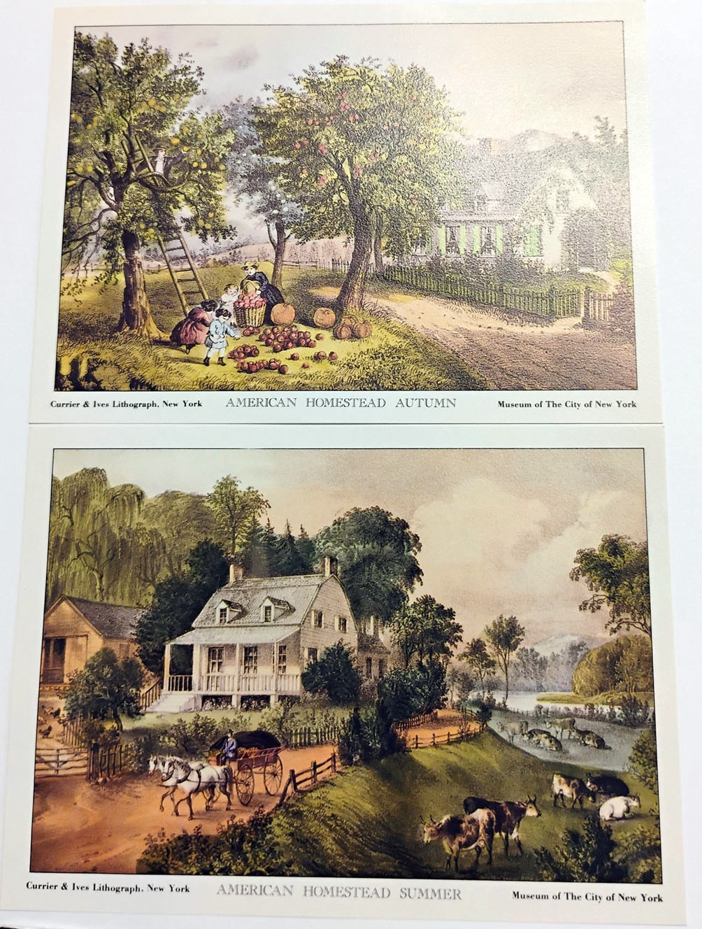 Vintage Lot Currier & Ives Farmhouse Prints Fall Harvest American Homestead 60s