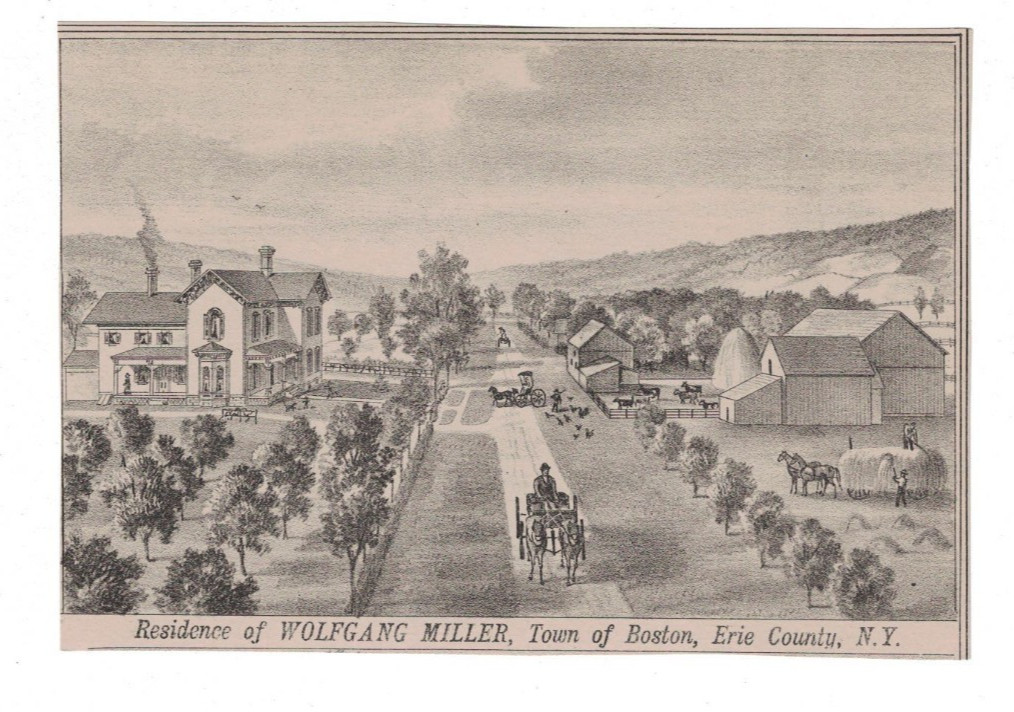 1880 Antique Lithograph House of Wolfgang Miller in Town of Boston New York