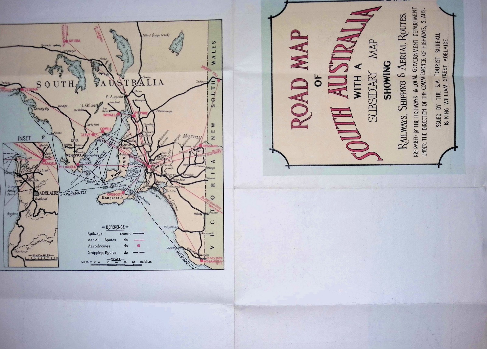 South Australia Road Map Booklet w/ Railways Shipping Aerial Routes c1950