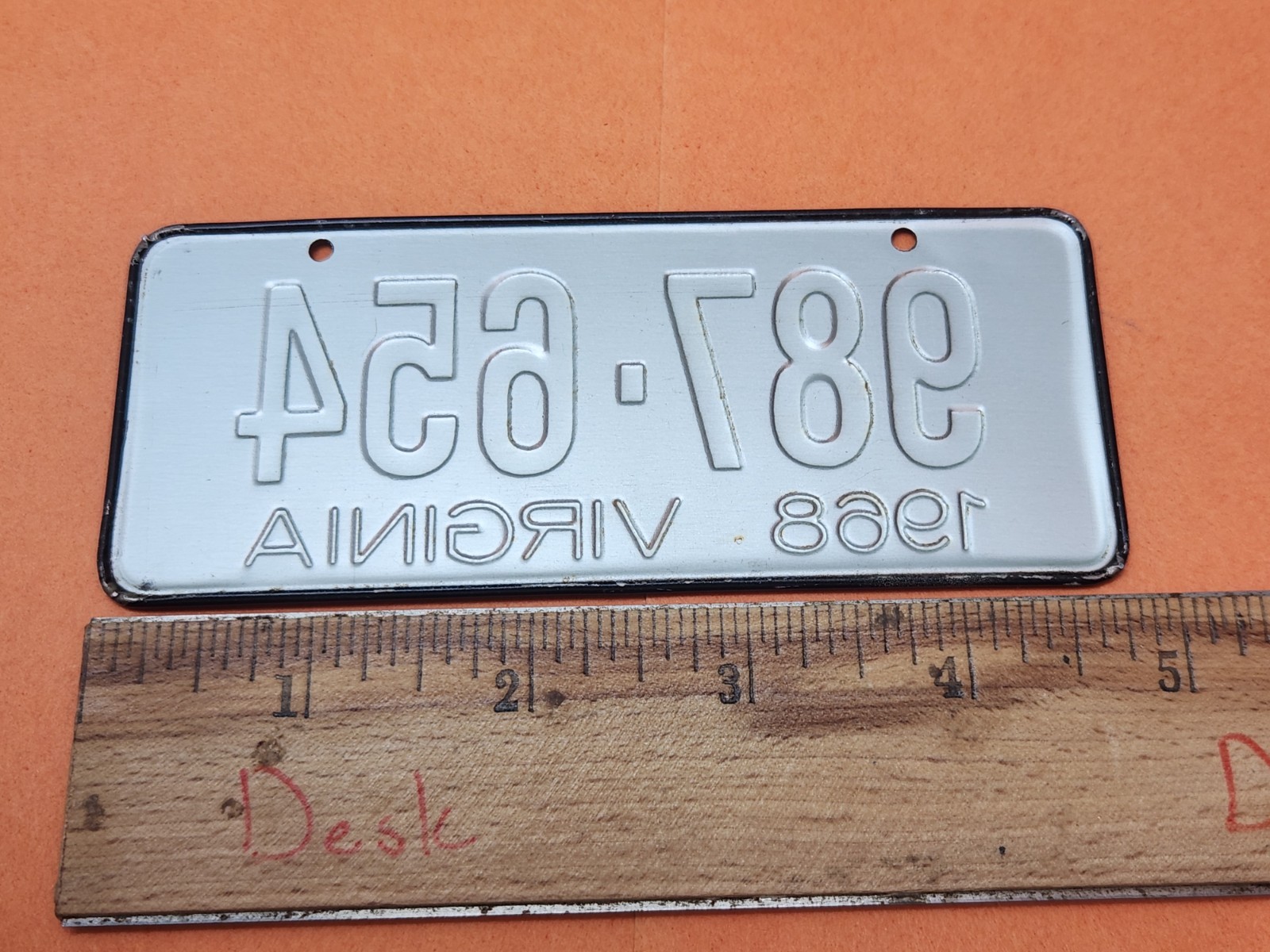 1968 Post Cereal metal license plate Virginia 987-654