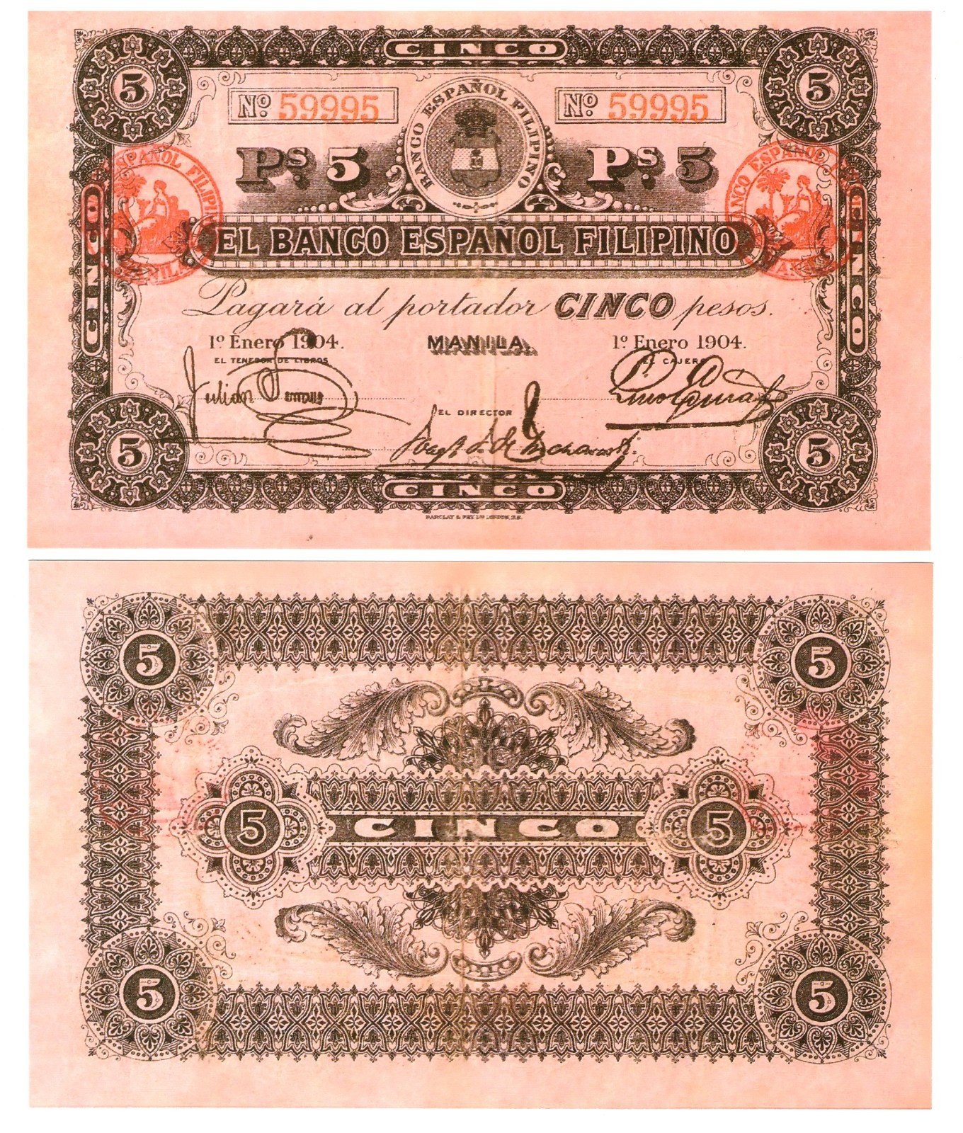 u Reproduction Note Philippines 5 Pesos 1904 Pick #A31 3949R
