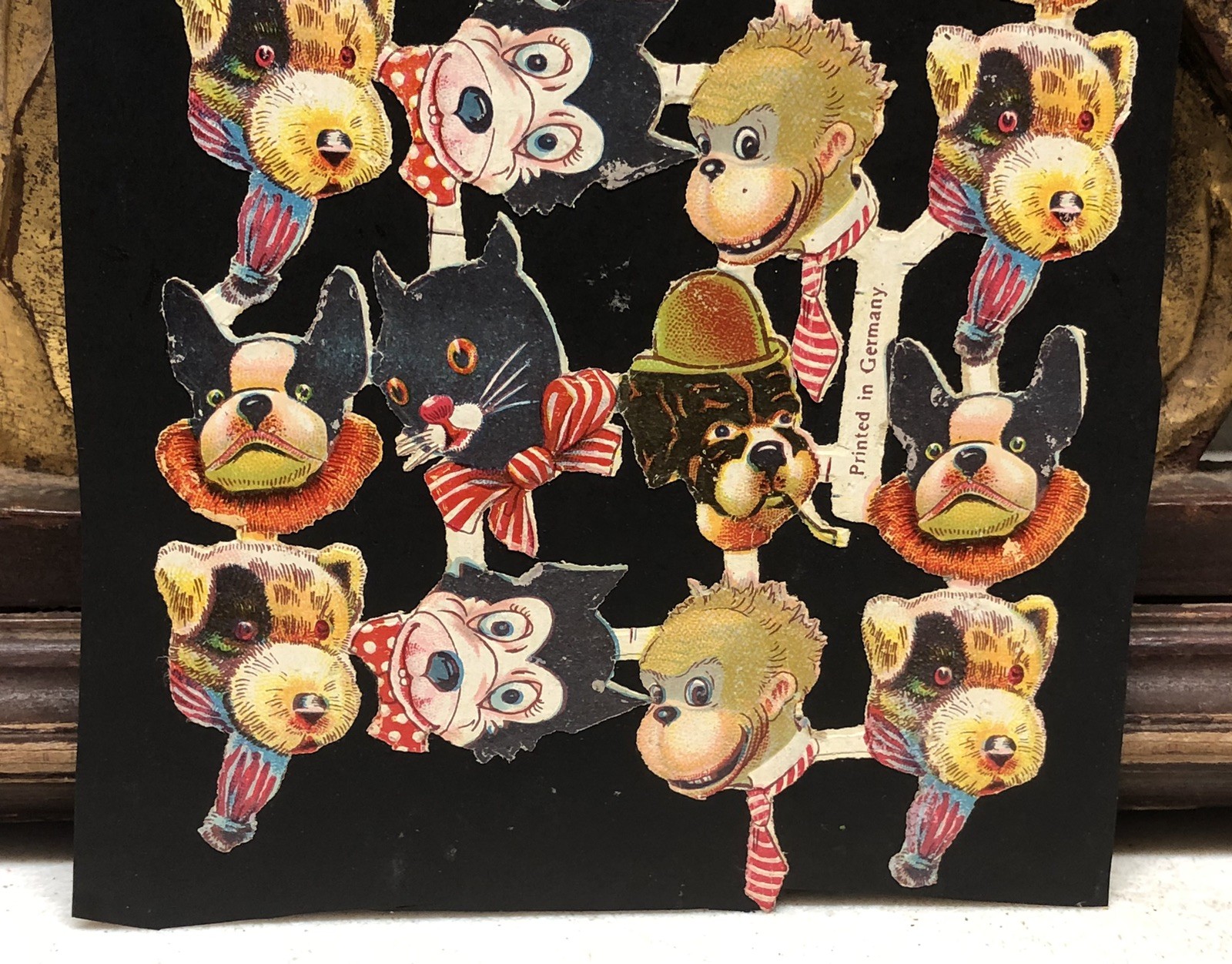 Victorian Die Cut Many Animals Scraps Glued on Paper Double Sided Dogs + L19