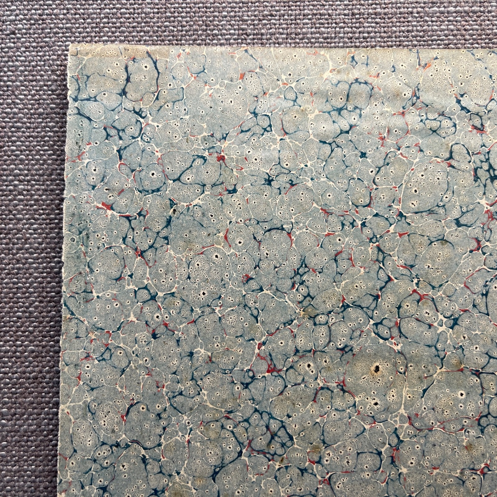 Antique Marbled End Papers Pair Bookbinding Blue Red White