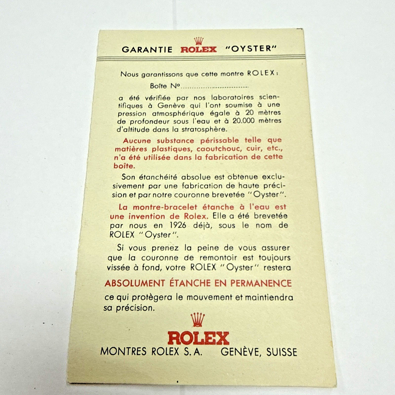 Rolex Vintage 1946 “Oyster Guarantee” Rare Blank Certificate In 4 Languages