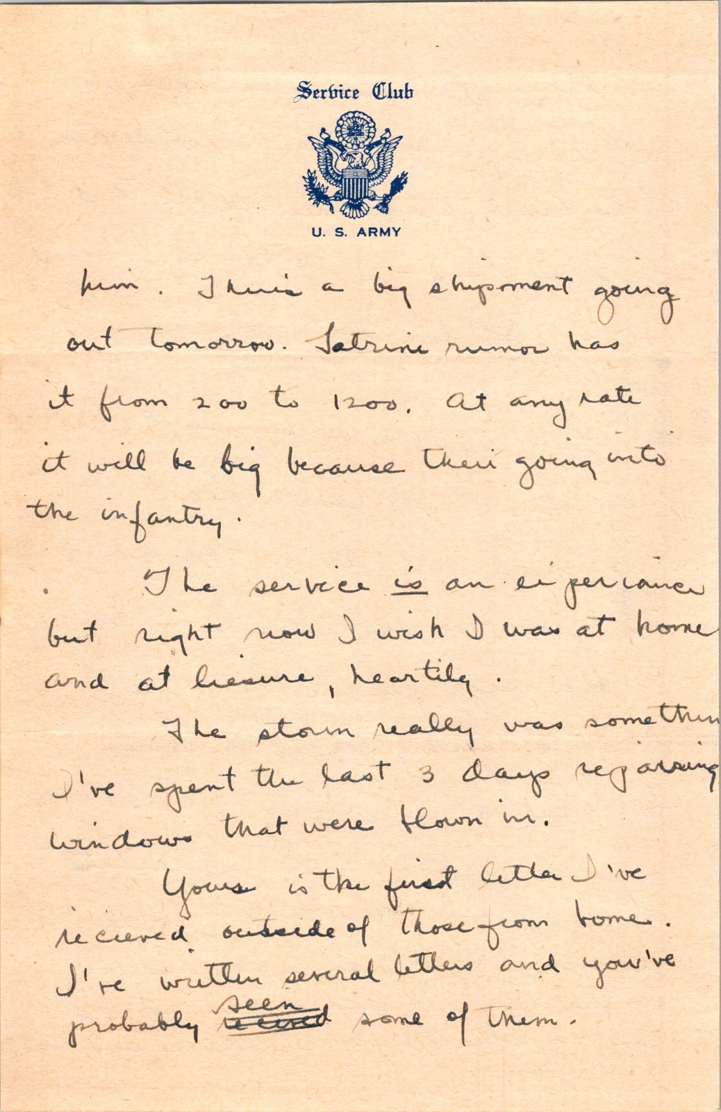 WW2 US Army Soldier Letter 1943 Service Club Letterhead Wacs Jeps Goldbrick