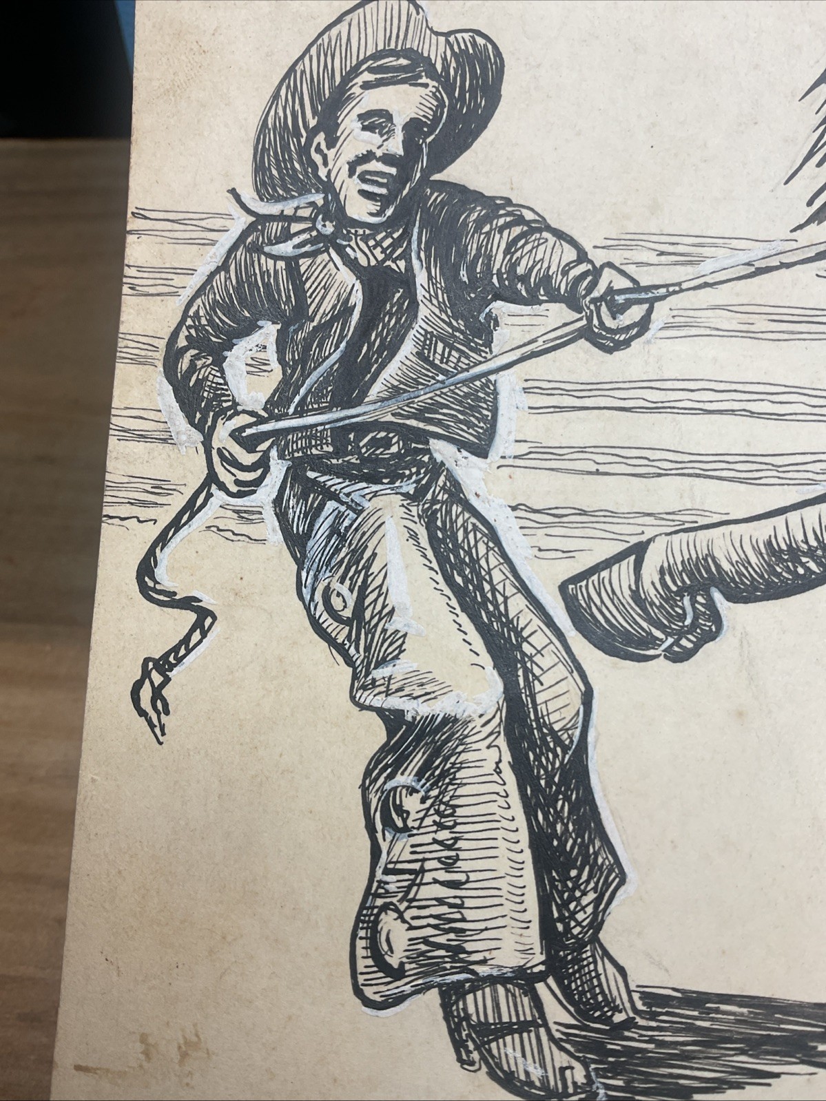 Vintage Hand Drawn Picture Of Cowboy & Horse – Unknown Artist B57