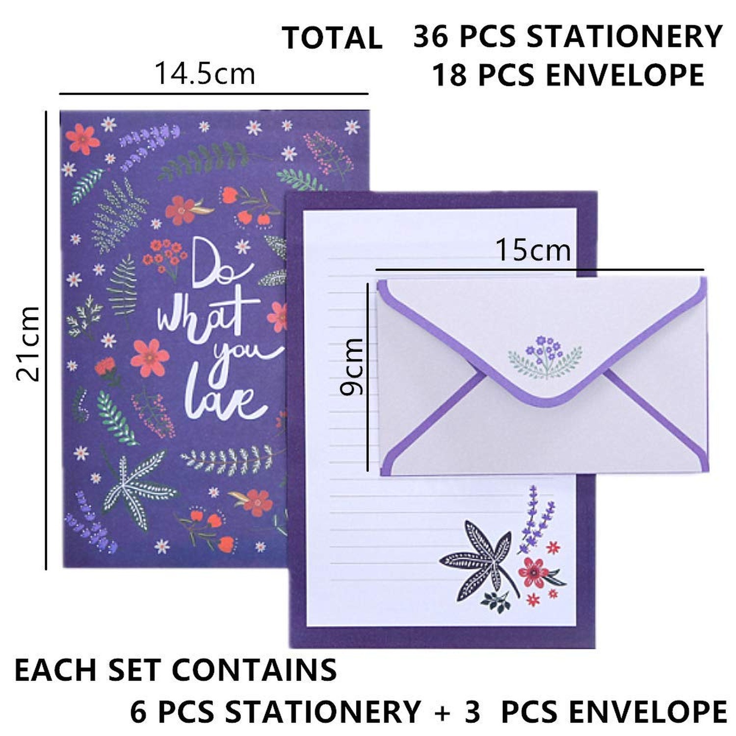 36 Pcs Lovely Letter Paper Lined Stationery Paper with 18 Pcs Envelope Writin…