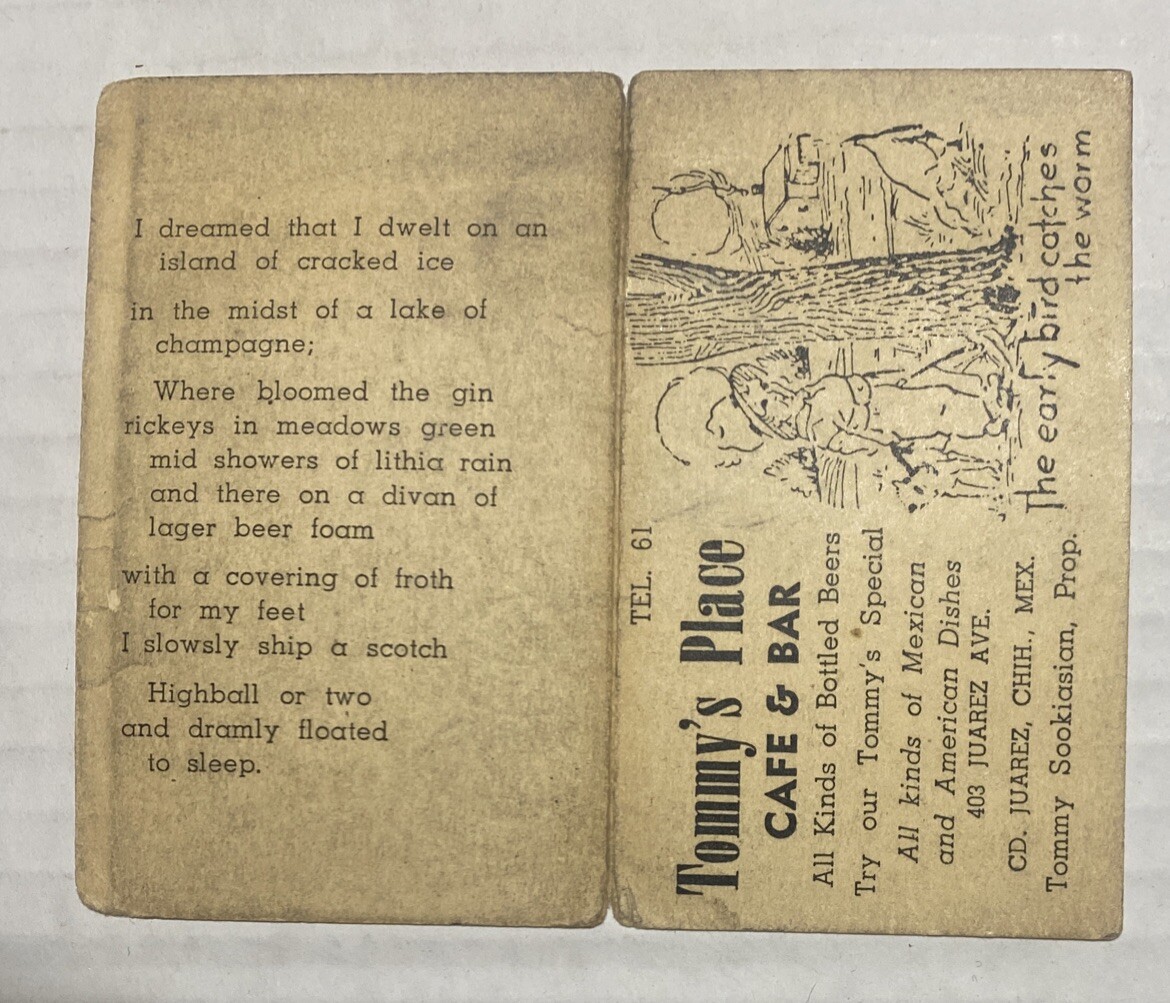 Tommy’s Place Cafe Bar Juarez Mexico Vintage Business Card Margarita Origins