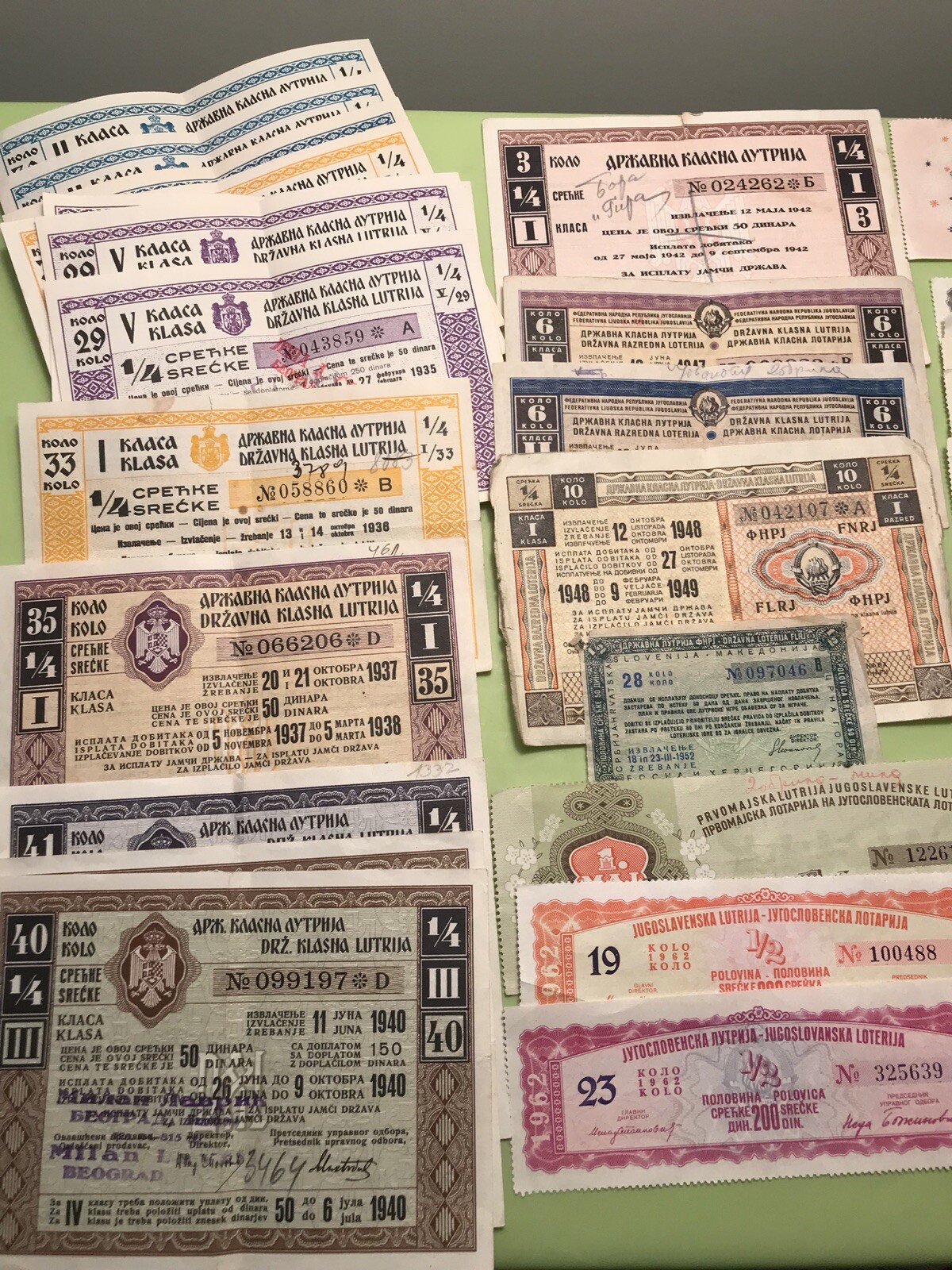 KINGDOM-SFRJ YUGOSLAVIA 1928-69 COLLECTION STATE LOTTERY TICKET GAMBLING DINAR