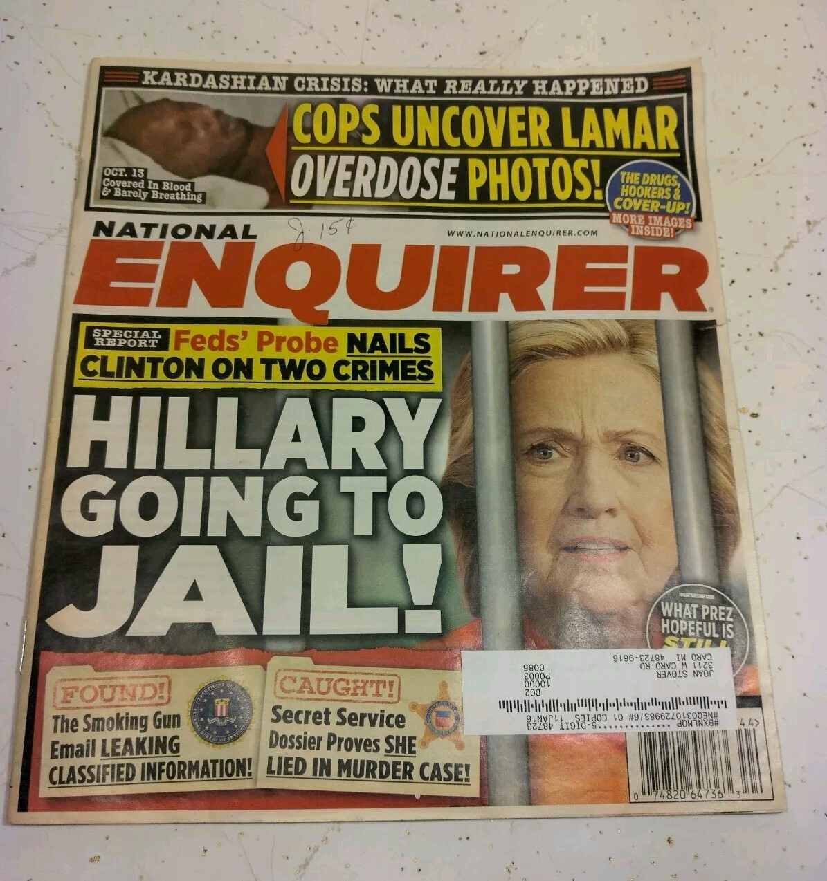 National Enquirer Vintage Hillary Going To Jail! On Cover