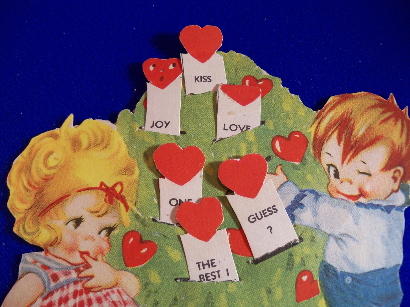 Vtg 1920’s Mechanical Heart TREE Boy Winking Girl Pout Valentine Greeting Card