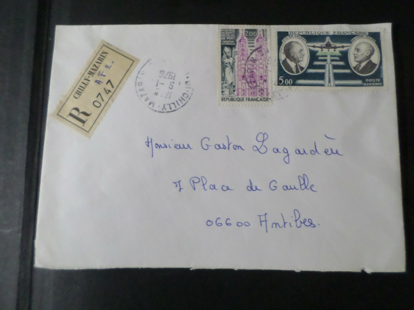 France 1976, Registered Letter Philately, Chilly Mazarin TP 46 Aerial Cachet