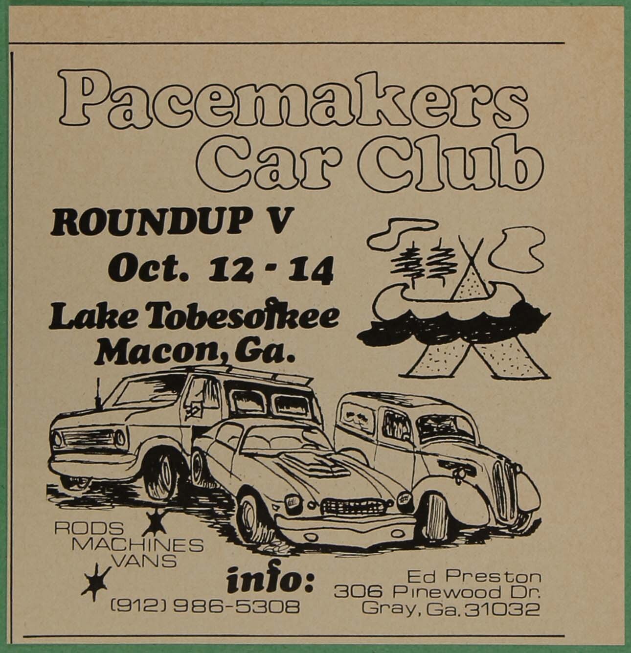 Pacemakers Car Club Roundup V Macon GA Vintage Print Ad 1979