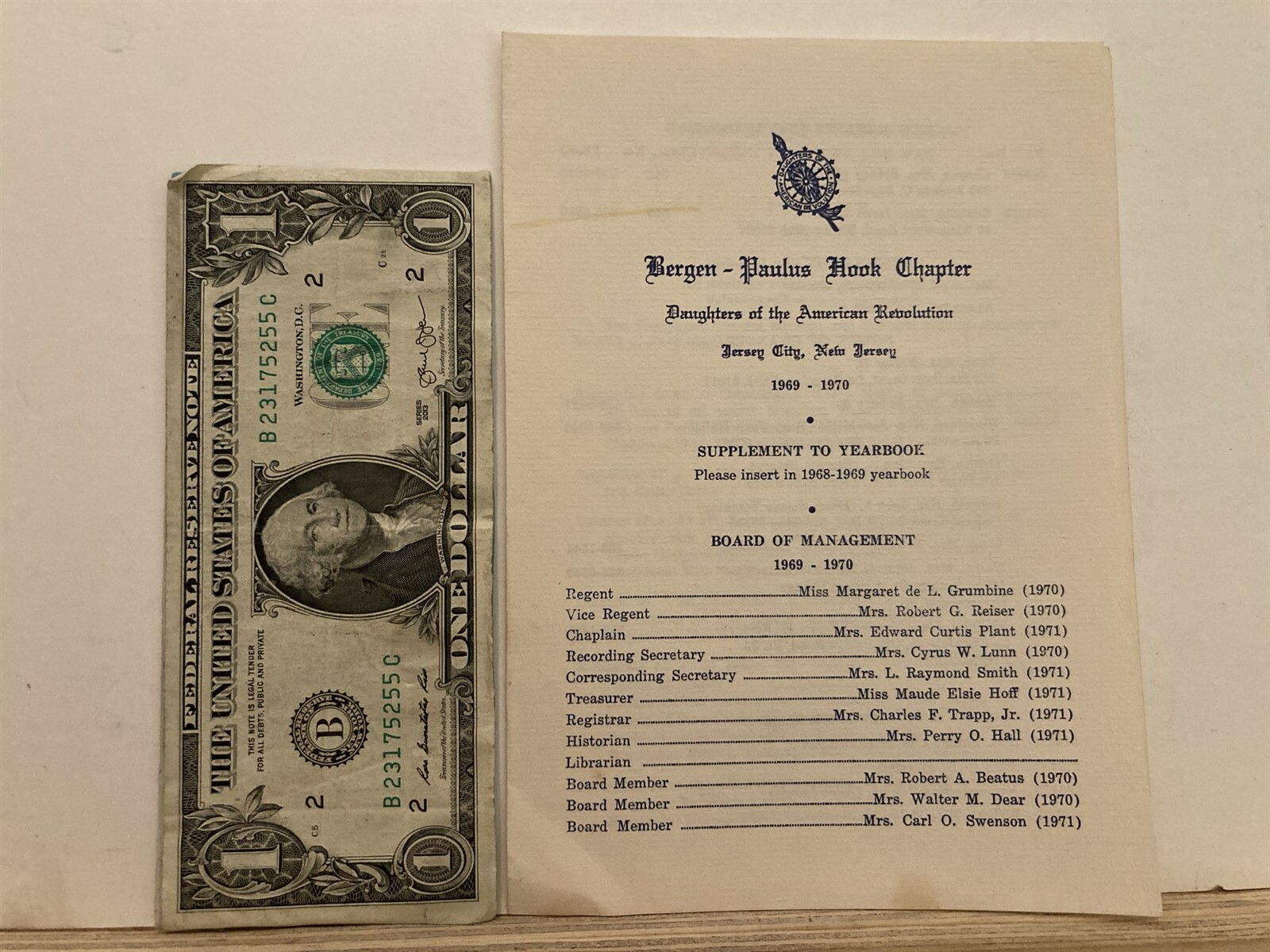 1969 1970 Bergen Paulus Hook Daughters of the American Revolution Jersey City NJ