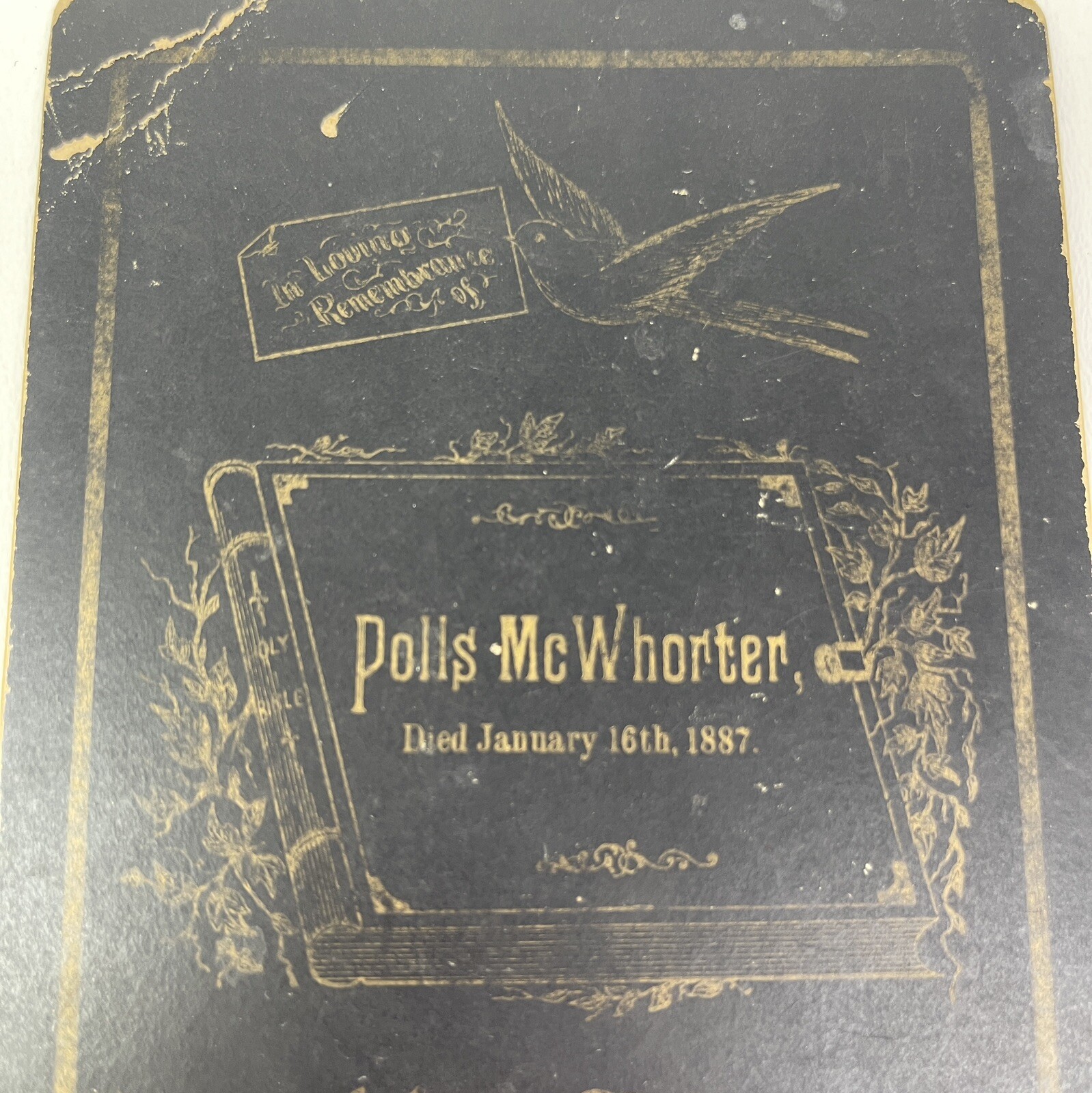 Funeral Remembrance Cabinet Card Pollis McWhorter Died 1887 Mortuary Card Morbid