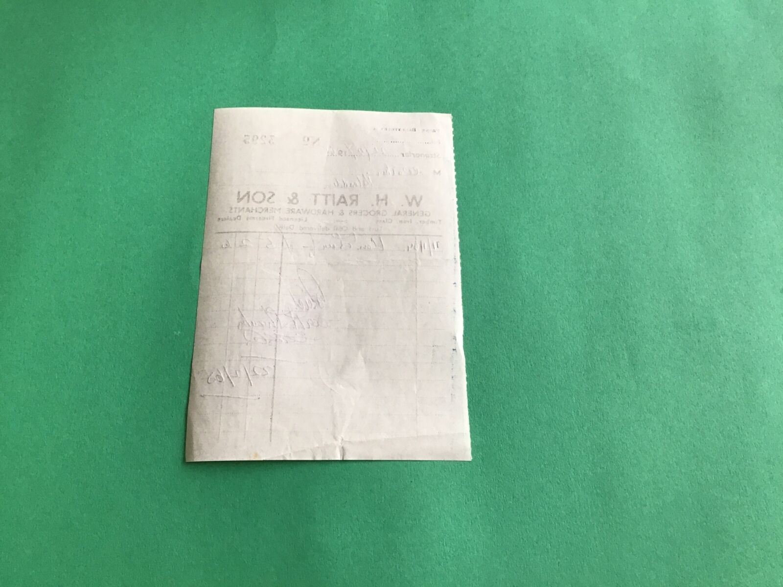 W H Raitt & Son Timber Iron Glass 1965 receipt R37363