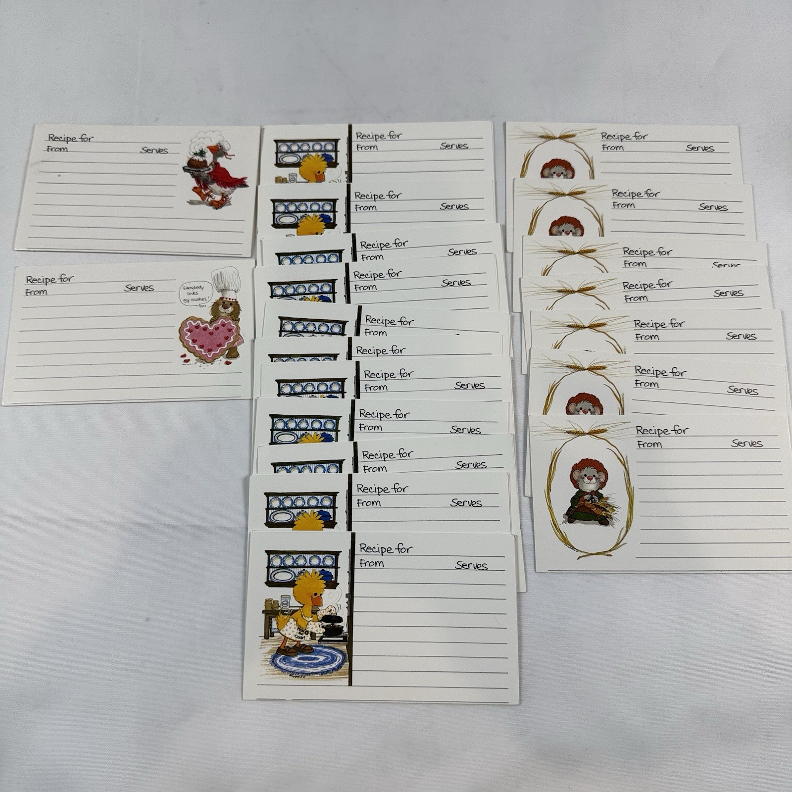 VTG Lot of Suzy’s Zoo Folded Cute Mouse Duck Recipe Cards 20 Count W/sleeves