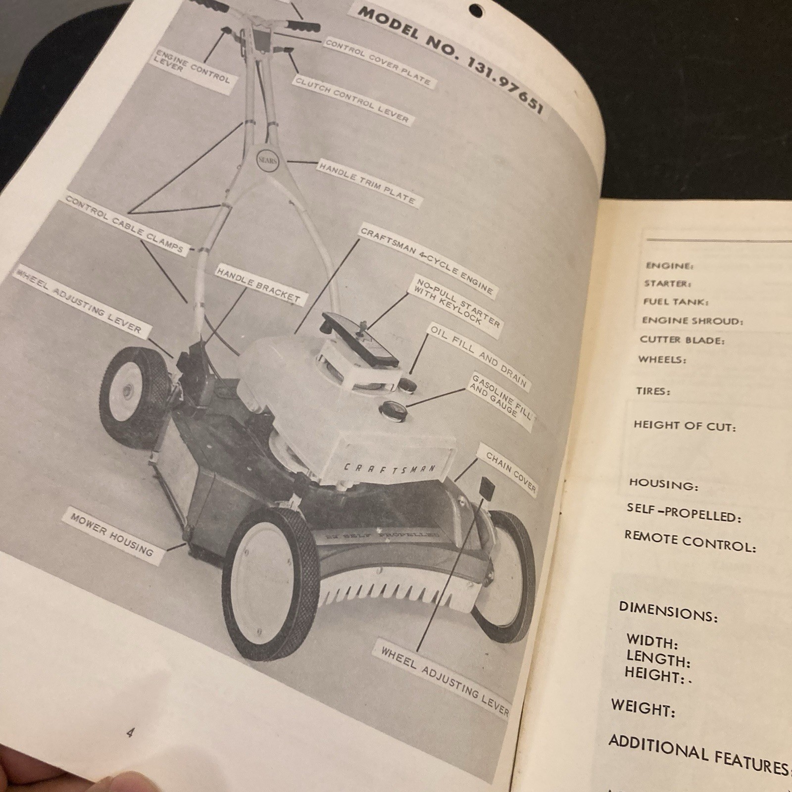 Craftsman Rotary Lawnmower manual Model # 131.97651 1960s