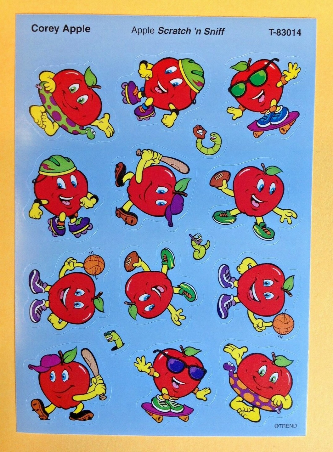 VTG TREND Scratch & Sniff Stinky Sticker Sheet Die Cut COREY APPLE Scented Rare