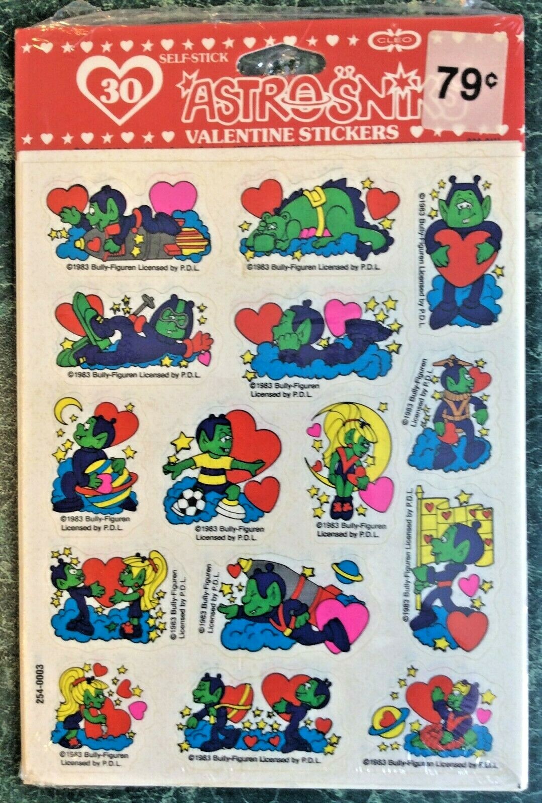 Vintage 80s 1983 ASTROSNIKS Valentine Stickers CLEO, 2 Sheets Package, Retired