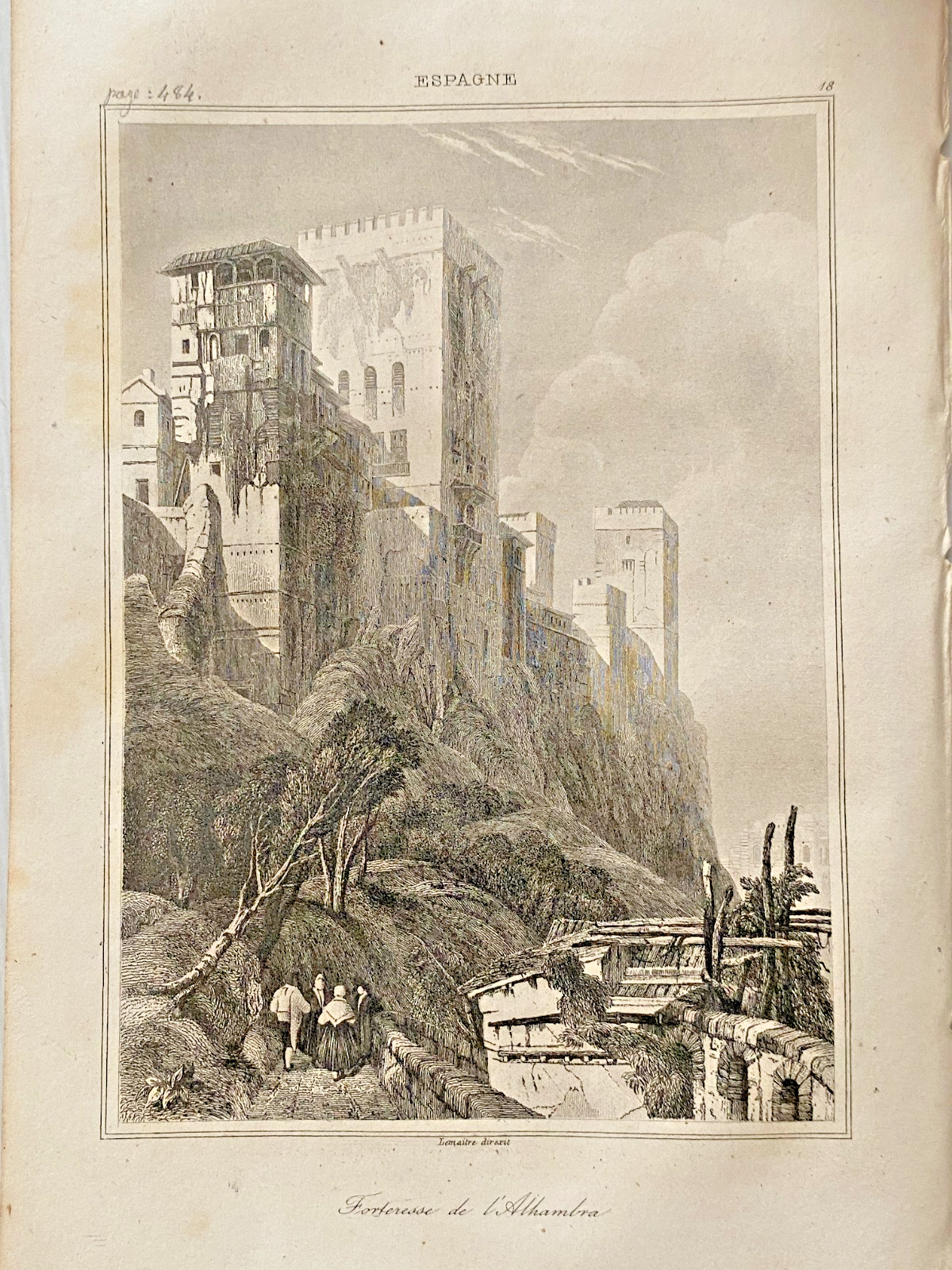 Spain Engraving “Alhambra Fortress” 19th Century France Print Poster