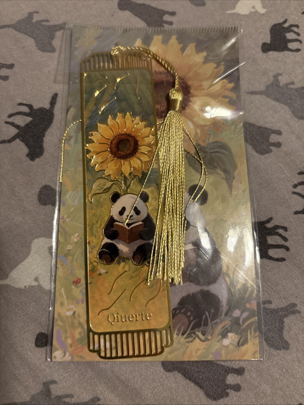 Sunflower Reading Koala Thin Metal Bookmark Multicolor Pattern Gold Tassel