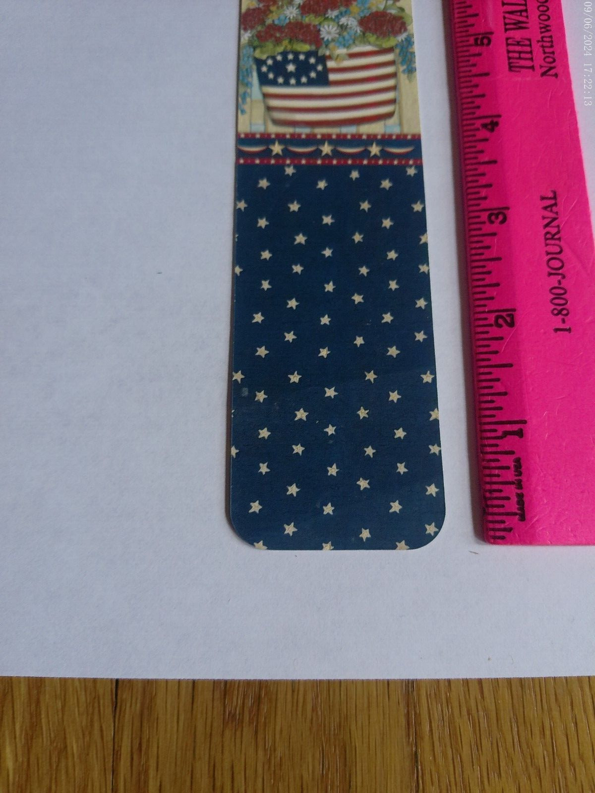Patriotic Bookmark Deb Strain Flowers Flag Red White Blue Paper Collectible