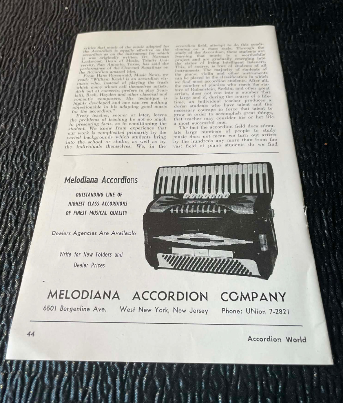 Ampeg Co. Leon Sash Jazz Accordionist Melodiana Ad 1956 Accordion World Magazine