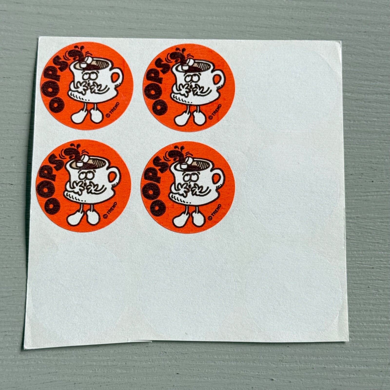 Partial Sheet of 4 Vtg OOPS Coffee Scratch n Sniff Stickers 1980s Matte Trend