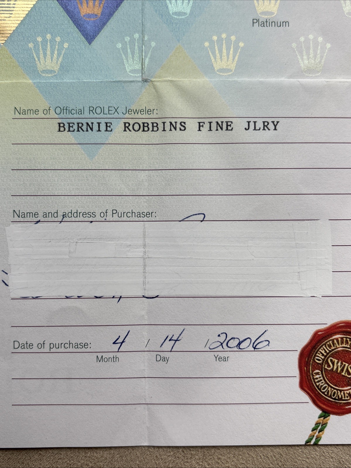 Vintage Collectible Rolex Paperwork – C. 2006 – Ref 118208 18k YG Day-Date Watch