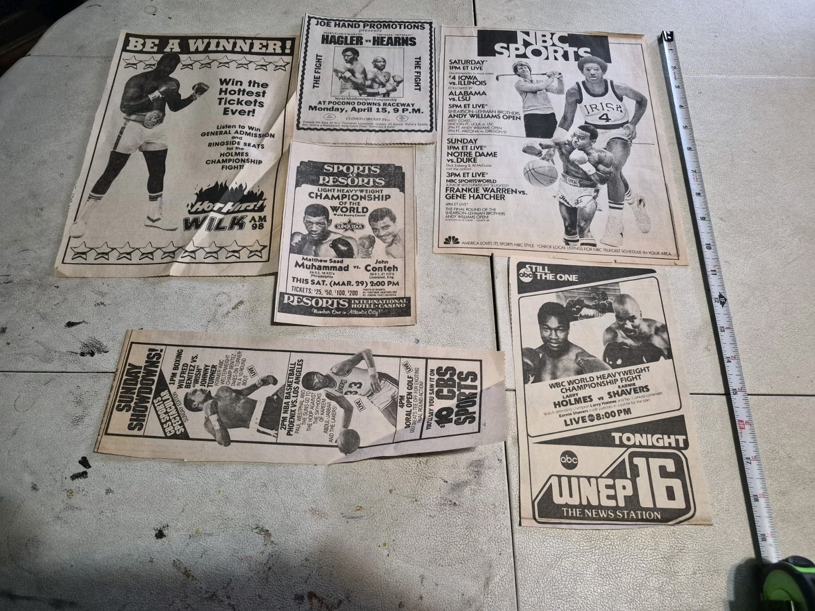Lot of 18 Vintage Newspaper clipping Boxing ads, 1970s- 80s.