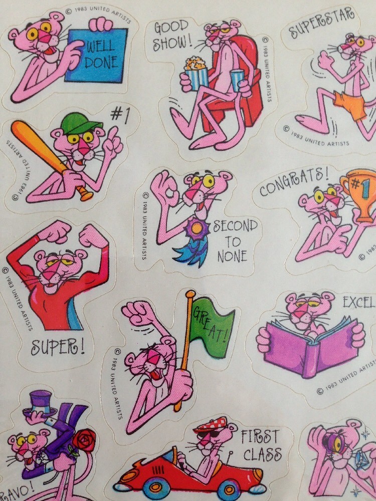 RARE!! Vintage Hallmark Pink Panther Reward Stickers 4 Sheet Pkg. 1983! Fun