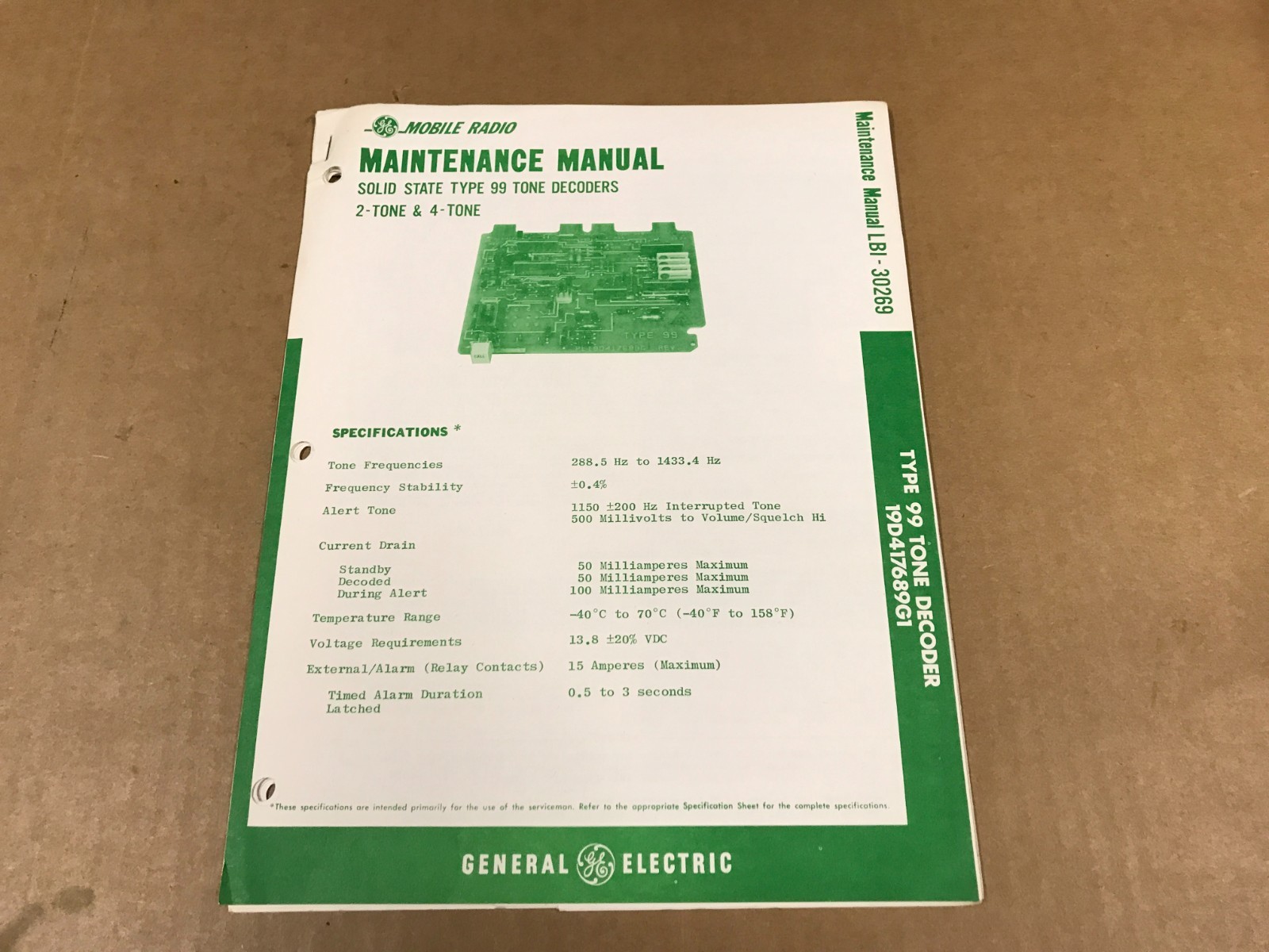 Vintage GE Mobile Radio – Type 99 Decoders Maintenance Manual LBI-30269