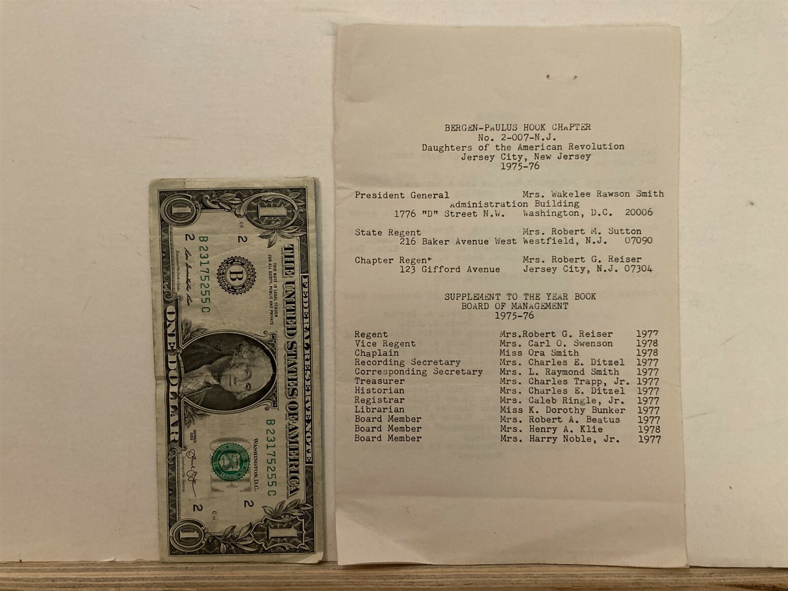 1975 1976 Bergen Paulus Hook Daughters of the American Revolution Jersey City NJ