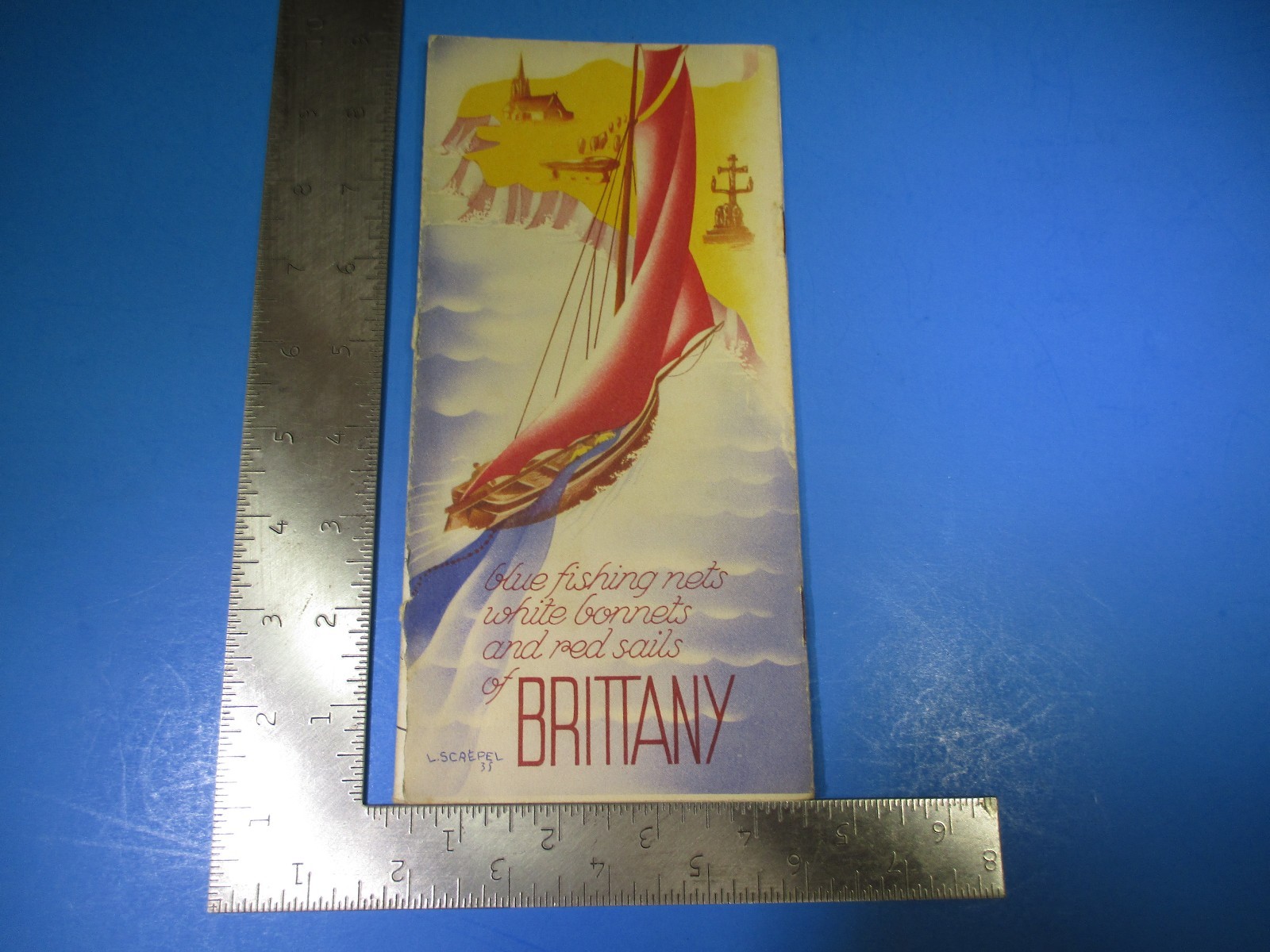 Vintage Blue Fishing Nets White Bonnets and Red Sails of Brittany Brochure S7048