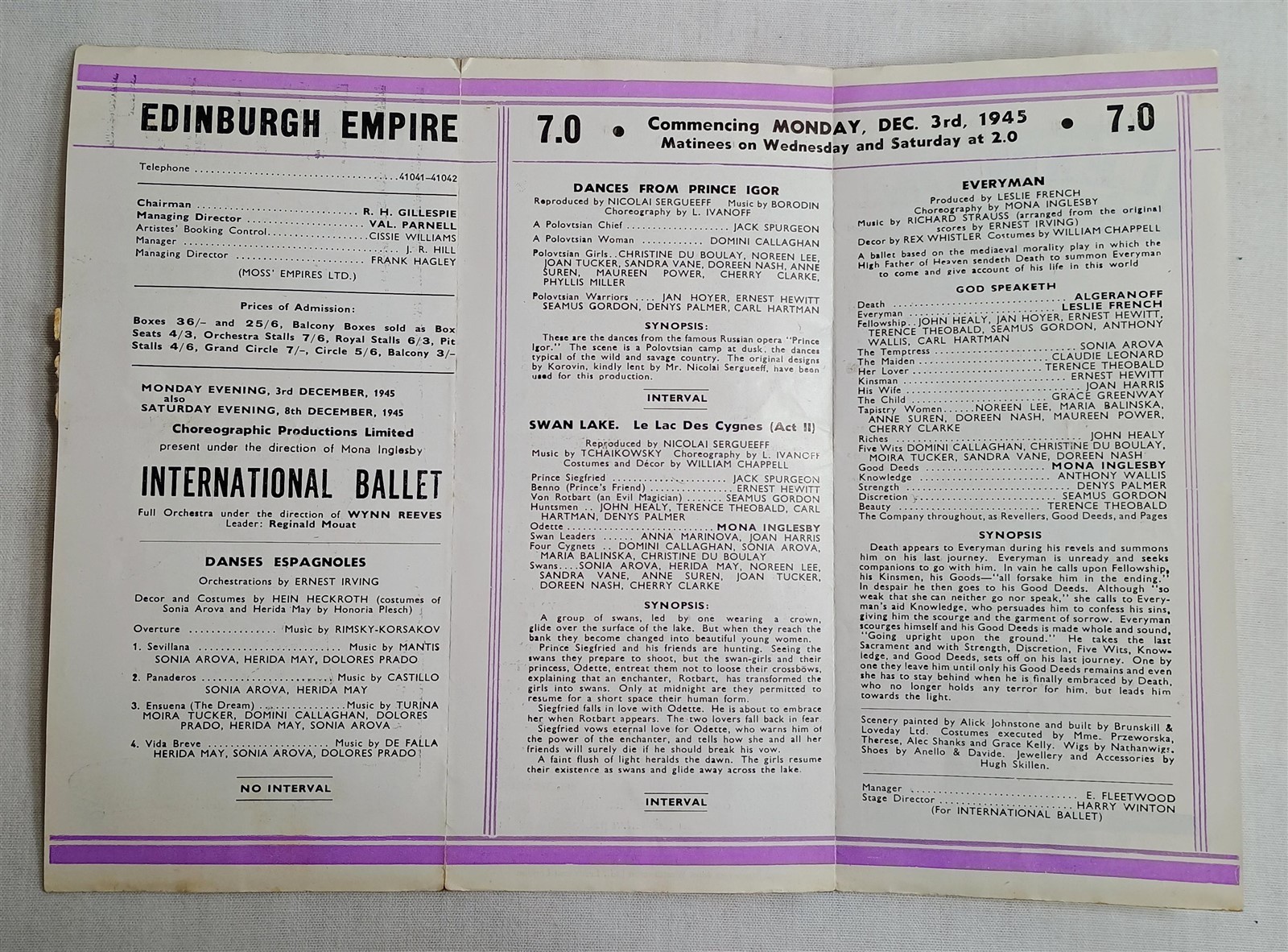 Vintage Paper Lot Edinburgh Ballet Club Tickets Program Empire Programme