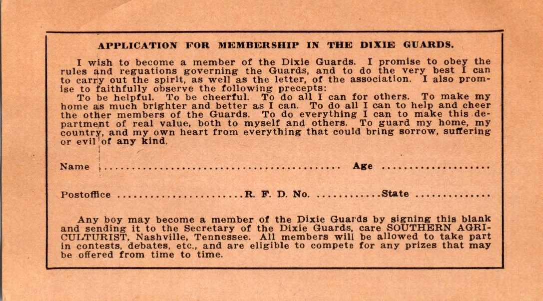 The Dixie Guards Youth Organization 1900s Application Form Nashville Tennessee