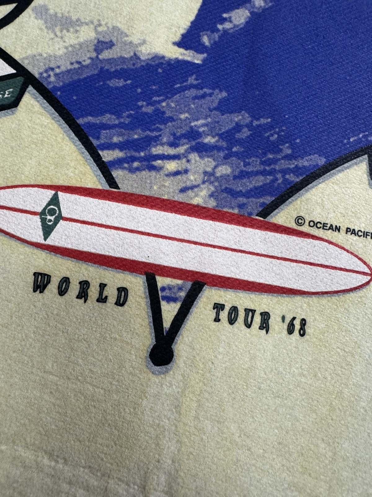 Vintage 1994 Ocean Pacific OP T-Shirt Test Print Longboard Classic Surf Graphic