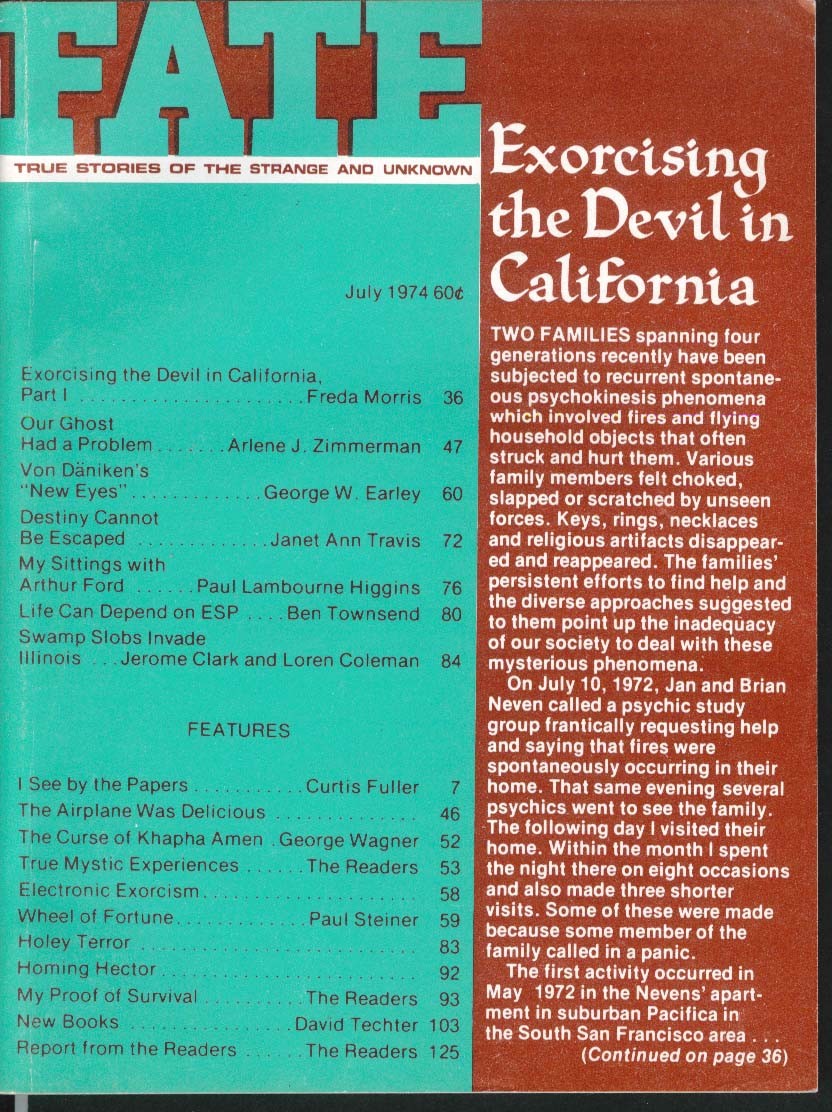 FATE #292 Exorcising the Devil in California Von Daniken’s New Eyes Ghost 7 1974