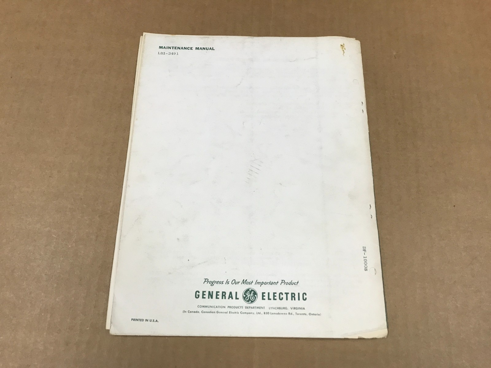 Vintage General Electric Maintenance Manual – Portable Test Set Model #4EX3A10